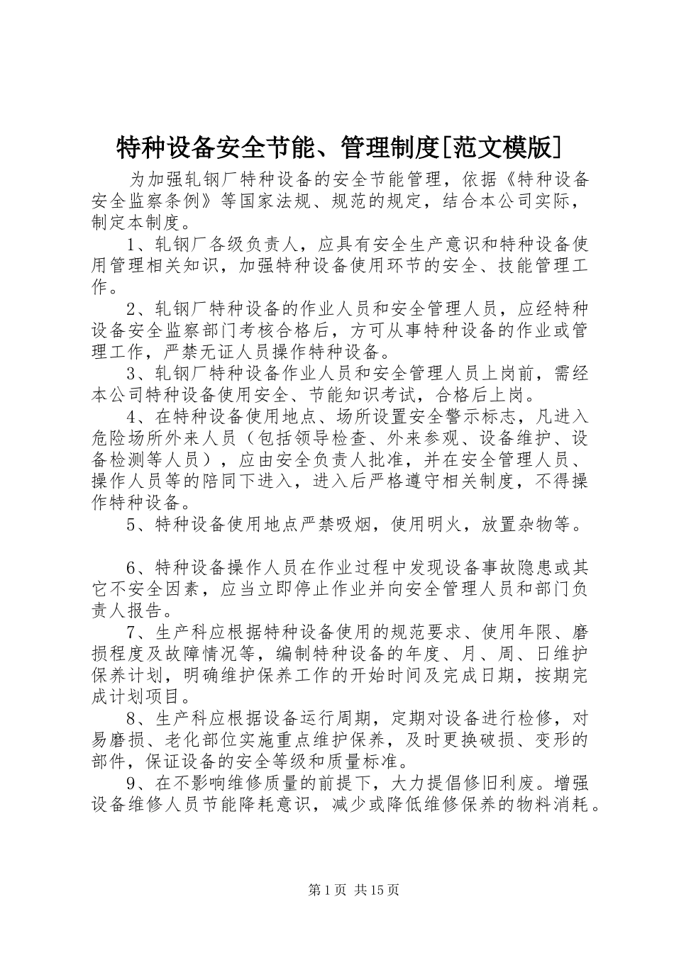 特种设备安全节能、管理制度[范文模版]_第1页