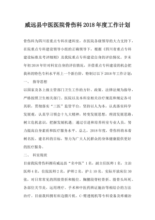 2018年骨伤科工作计划