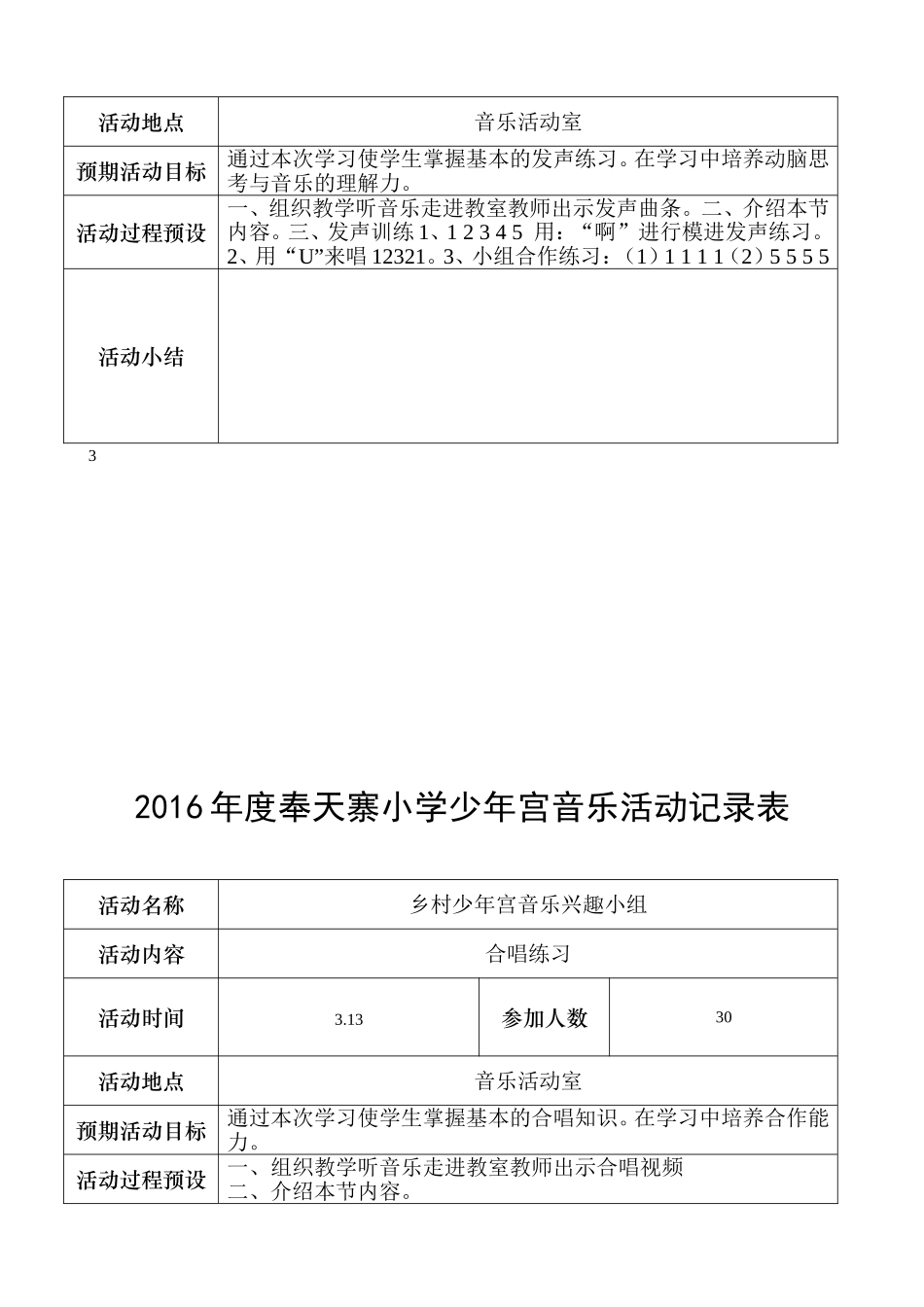 2016年度少年宫音乐记录表_第3页