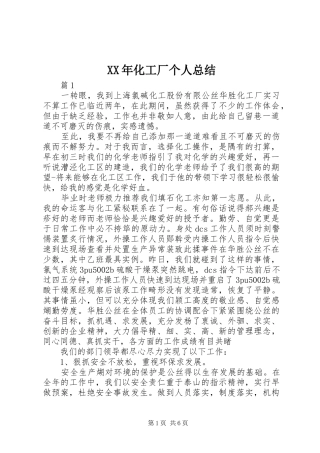 XX年化工厂个人总结