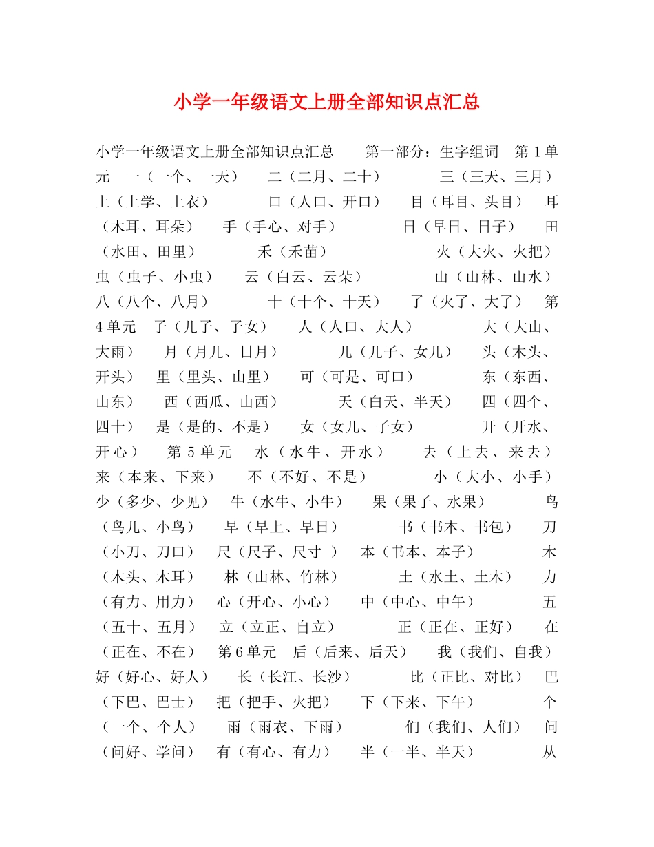 小学一年级语文上册全部知识点汇总 _第1页