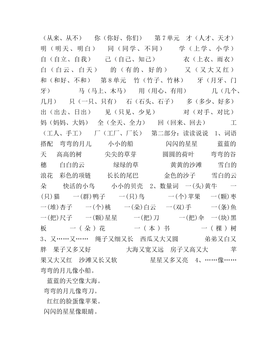小学一年级语文上册全部知识点汇总 _第2页