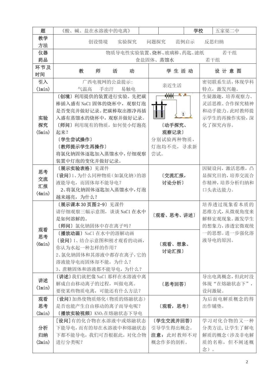 《酸碱盐在水溶液中的电离》教学设计--窦轶楠_第2页