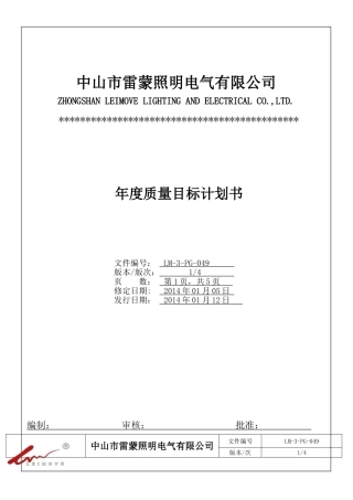 2015年度质量目标计划书