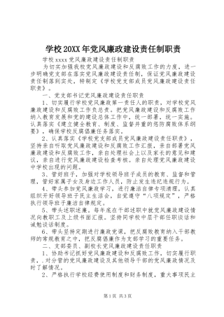 学校20XX年党风廉政建设责任制职责