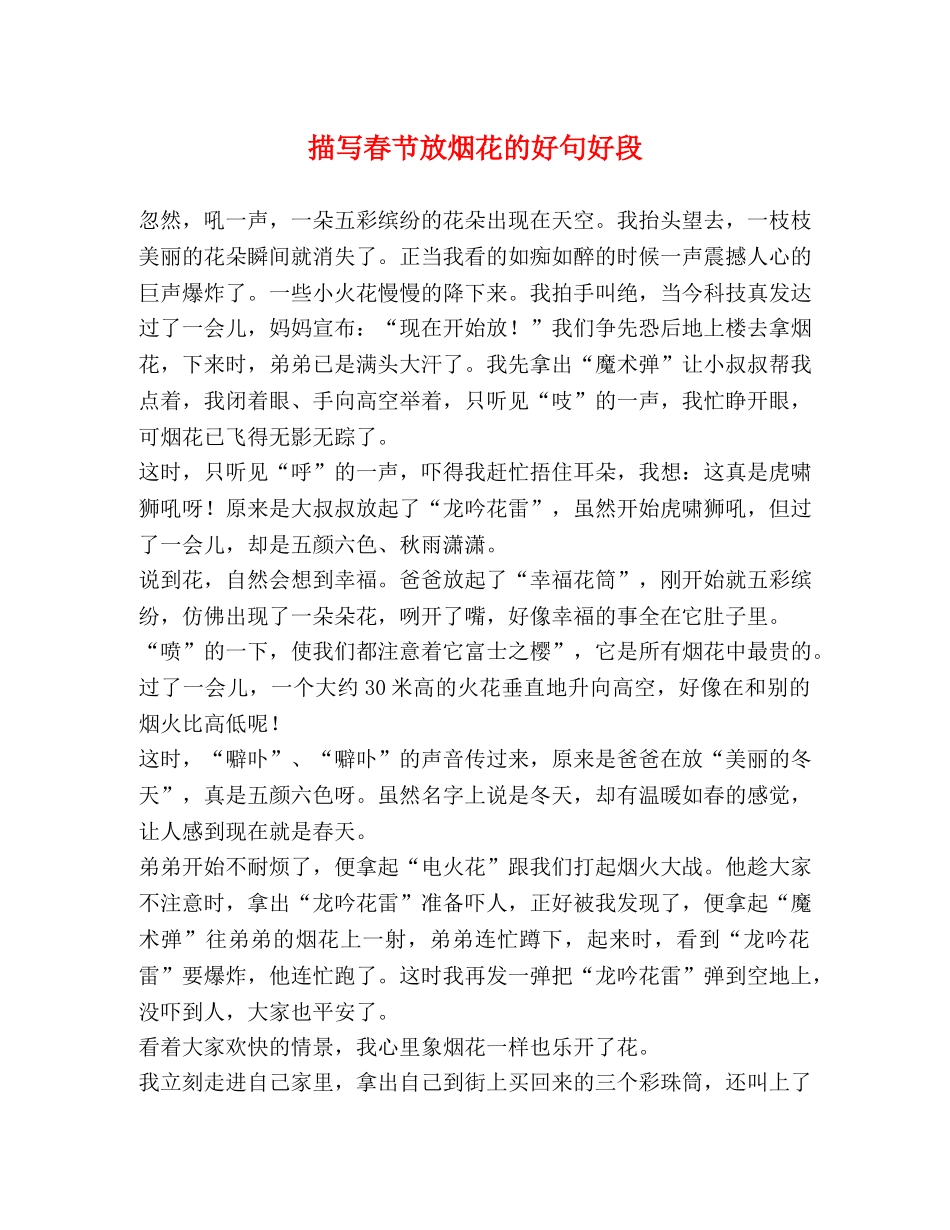 描写春节放烟花的好句好段 _第1页