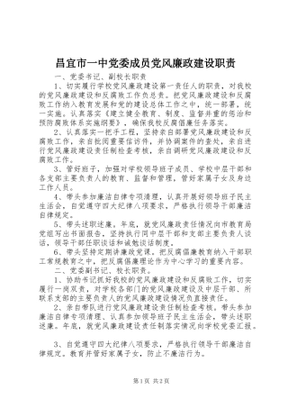 昌宜市一中党委成员党风廉政建设职责