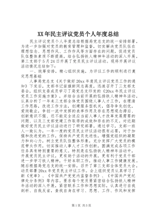 XX年民主评议党员个人年度总结