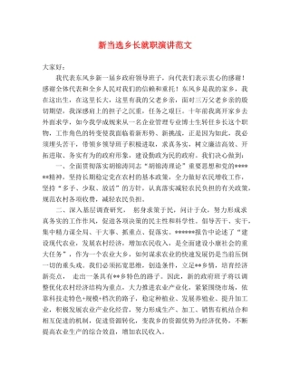 新当选乡长就职演讲范文 