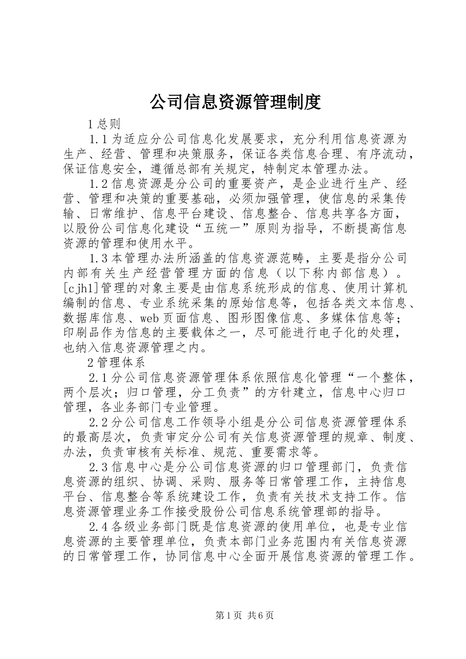 公司信息资源管理制度_第1页