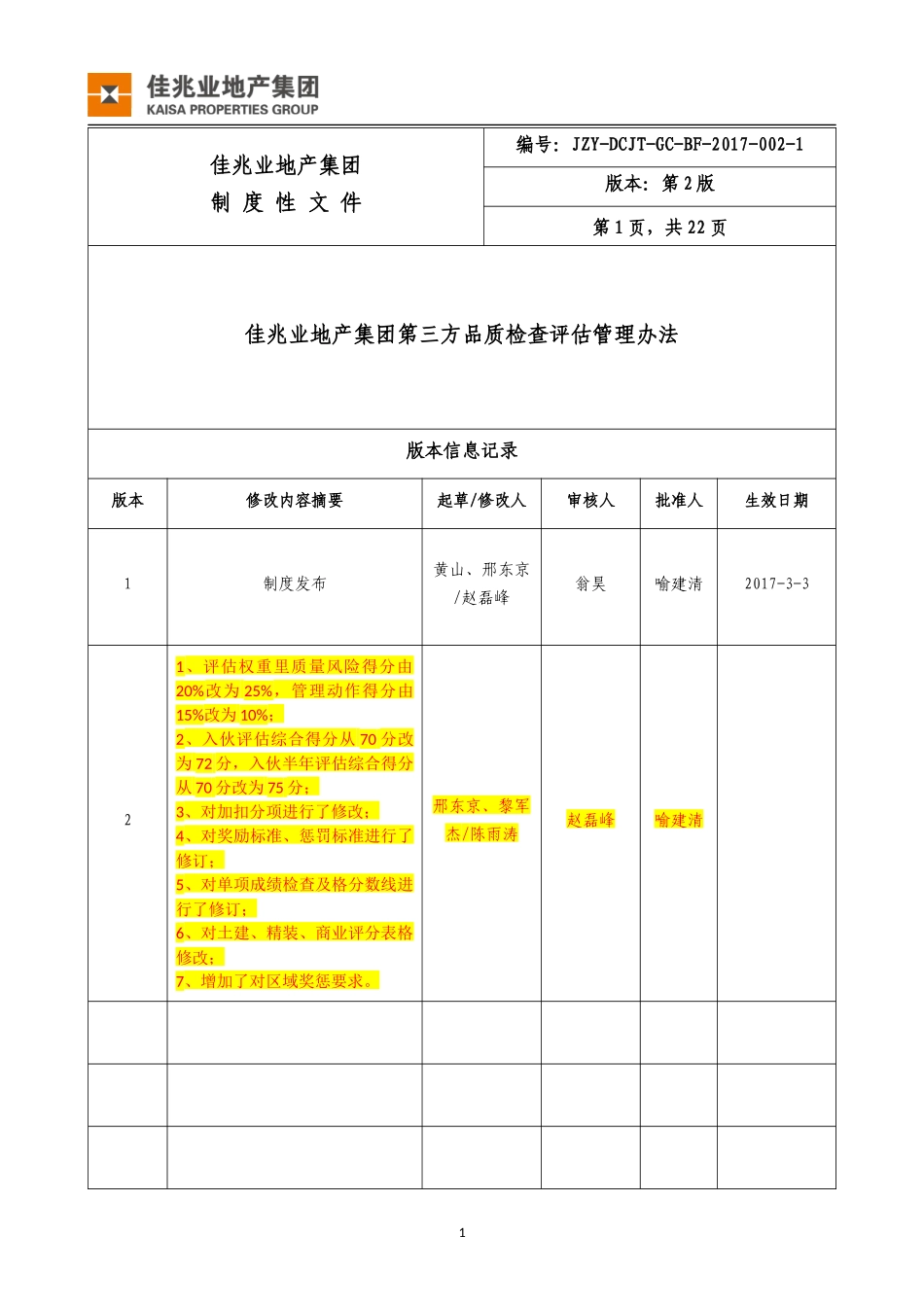 1、《佳兆业地产集团第三方品质检查评估管理办法》_第1页