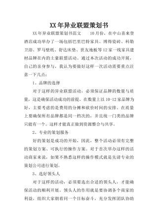 XX年异业联盟策划书