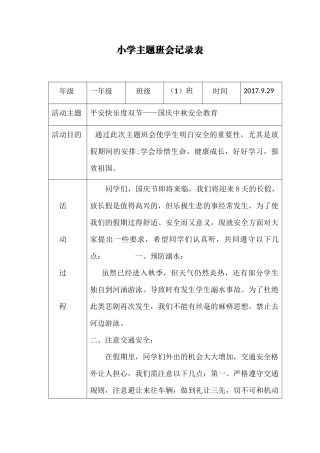 安全主题班会记录表