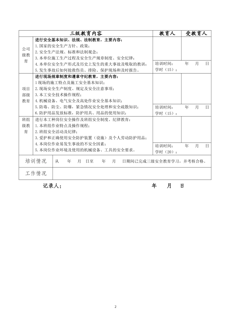 安全教育培训表格(新)_第2页