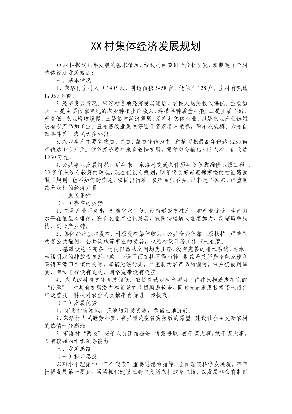 XX村集体经济发展规划_第1页