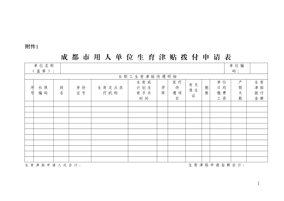 2017最新版-(全部表格)成都市生育保险报销相关表格附件_第1页