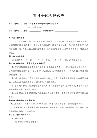 1-项目合伙人协议书(模版)