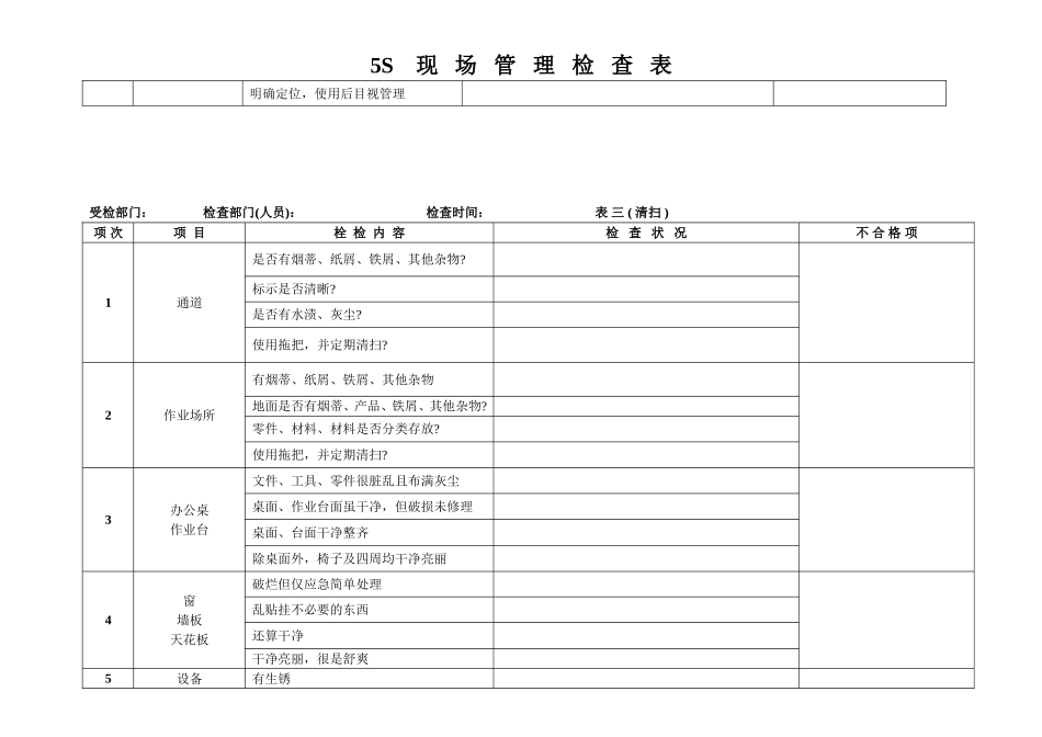 5S现场管理检查表_第3页