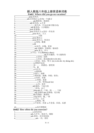 2017新人教版八年级上册英语单词表默写版(可打印)