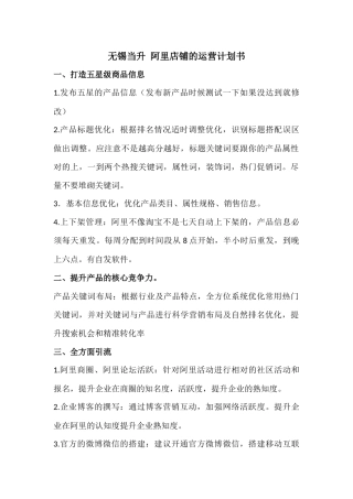 阿里巴巴的运营计划