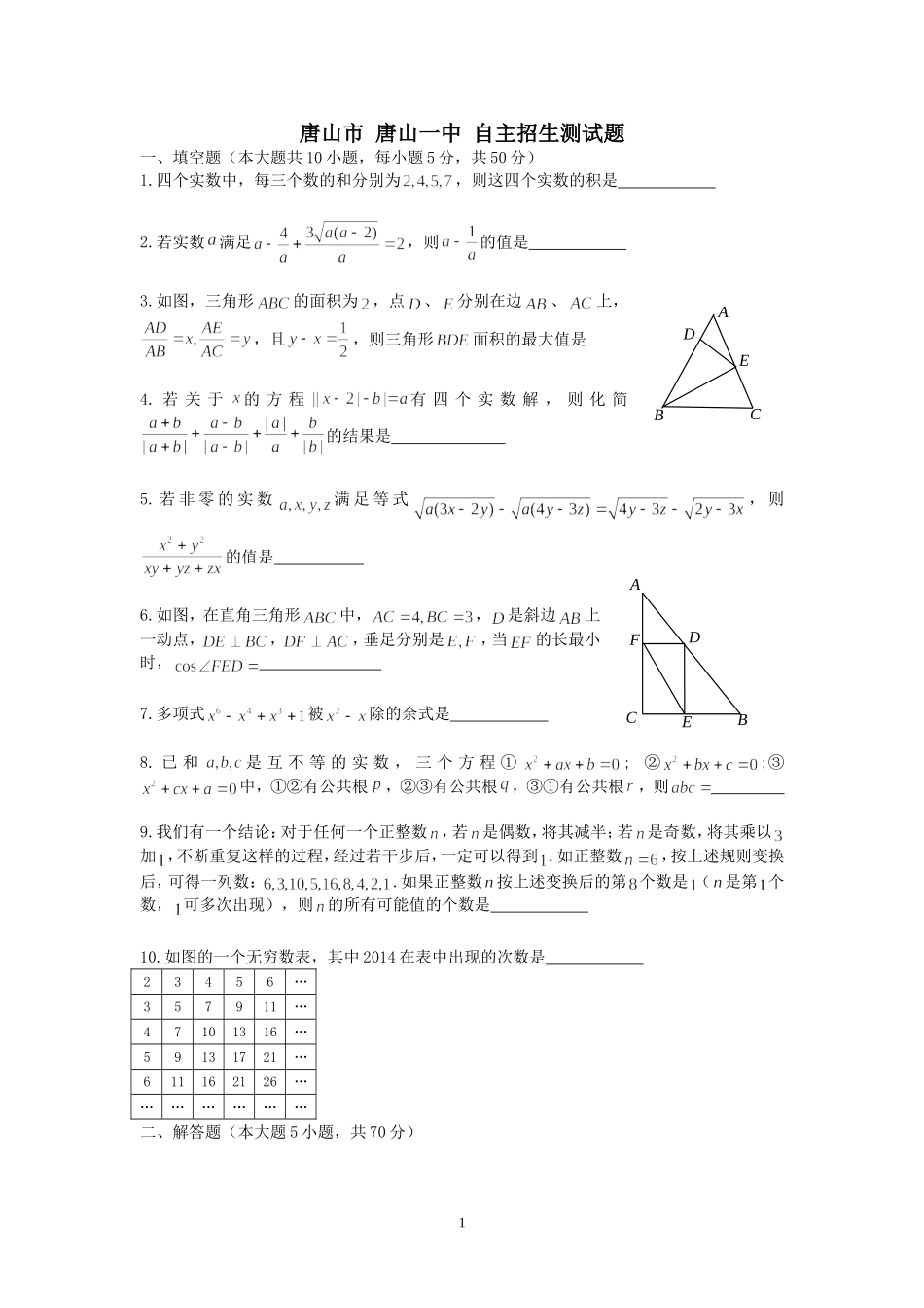 2016高中自主招生数学模拟试题及答案_第1页