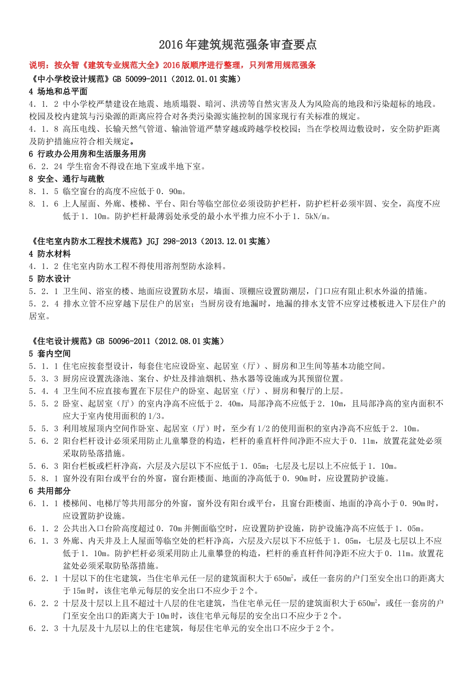 2016年建筑设计规范强条整理_第1页