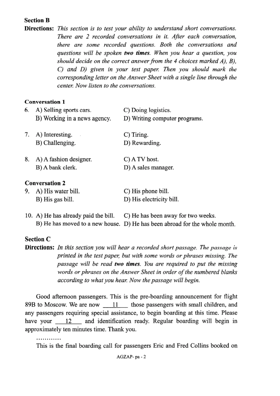 2016年12月高等学校英语应用能力考试(pretco)A级_第3页