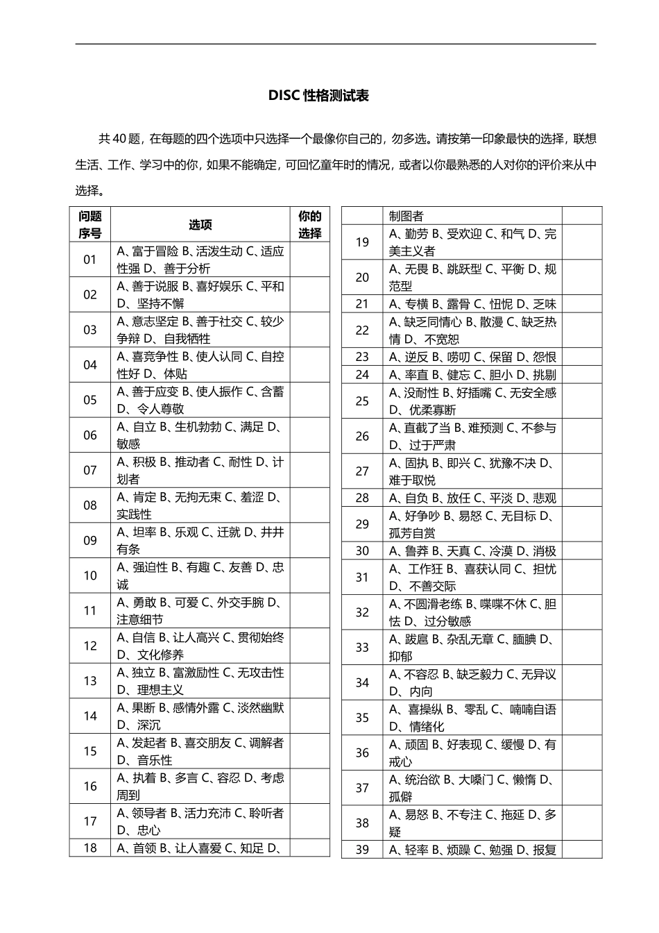 DISC性格测试表_第1页
