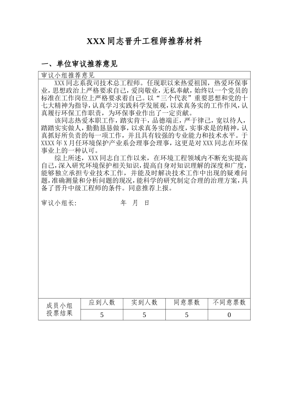 2015晋升工程师推荐材料(单位评审证明)范文_第1页