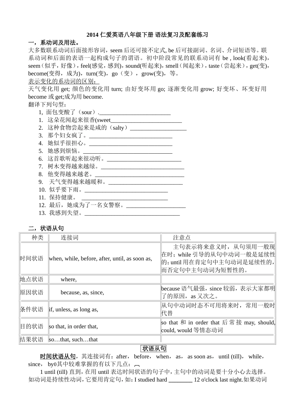 2014仁爱英语八年级下册-语法复习及配套练习(原创)_第1页