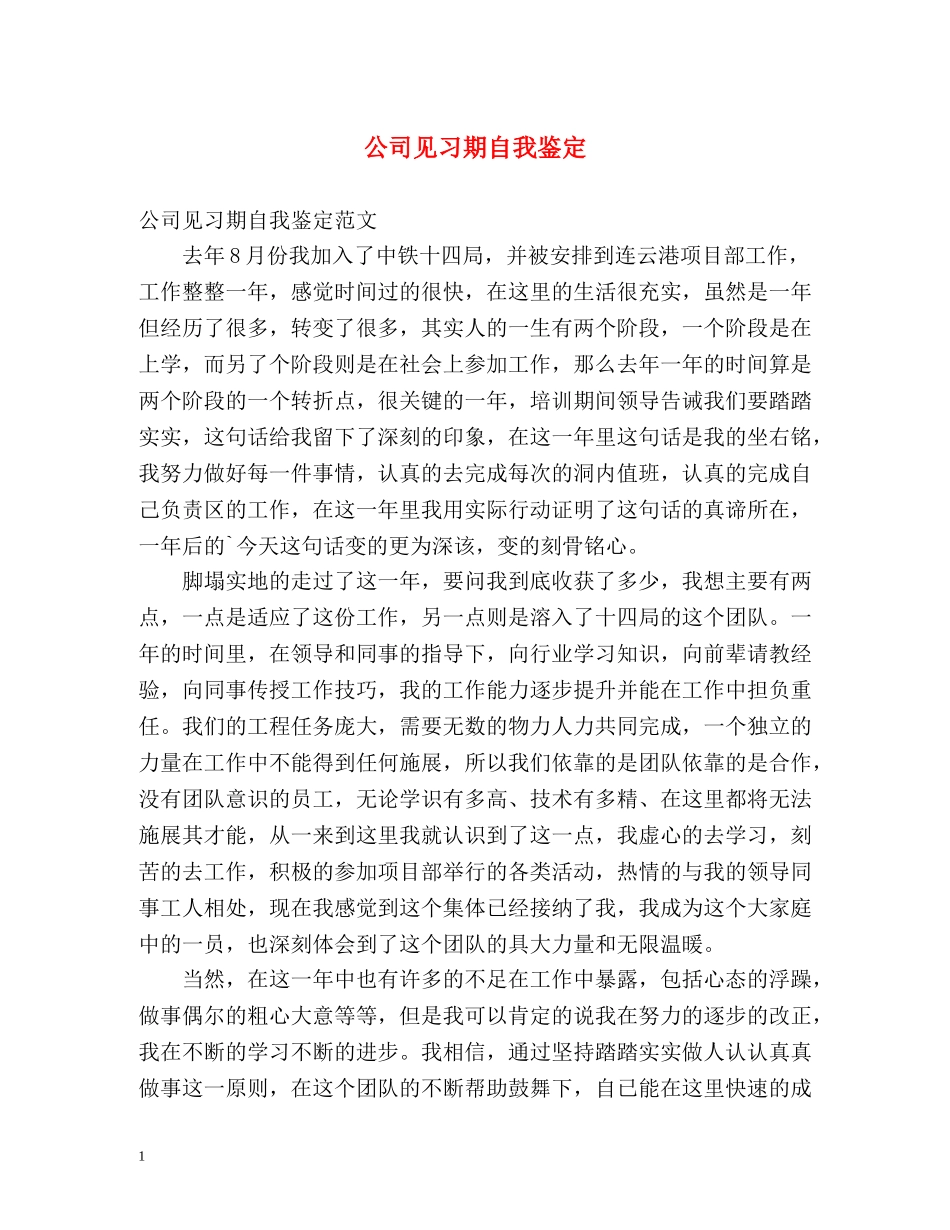 公司见习期自我鉴定 _第1页
