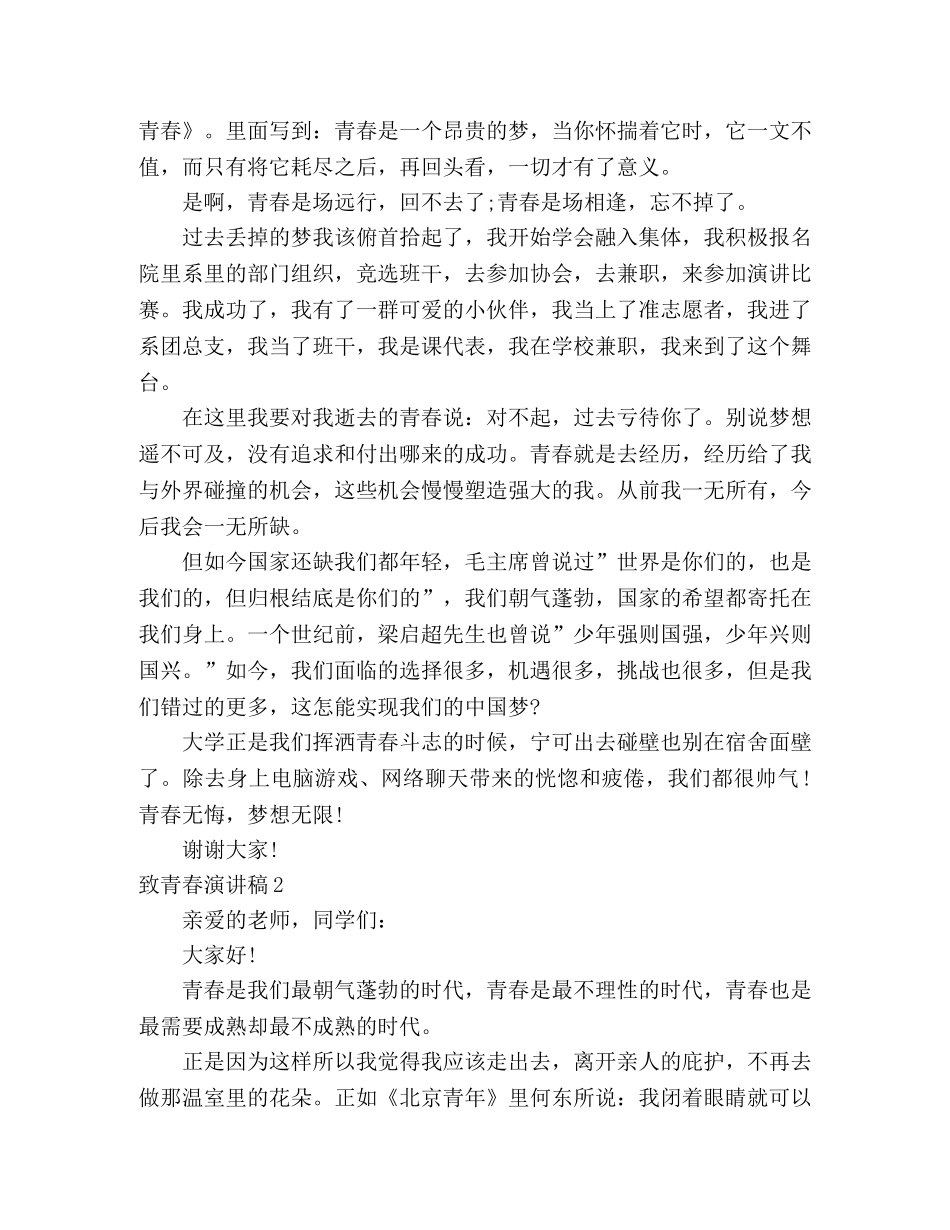致青春演讲稿模板2篇 _第2页