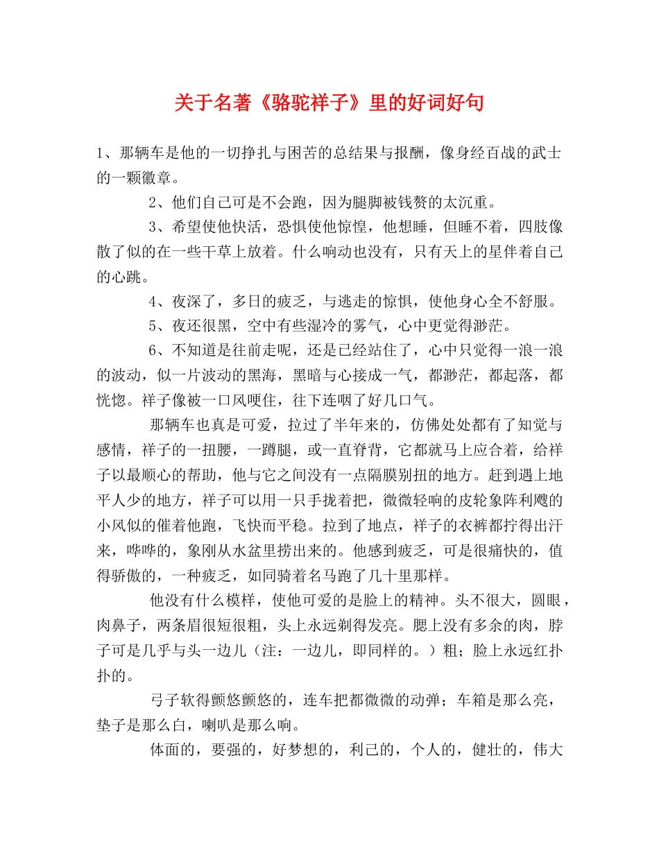 关于名著《骆驼祥子》里的好词好句 _第1页