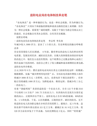 益阳电业局农电体制改革走笔 