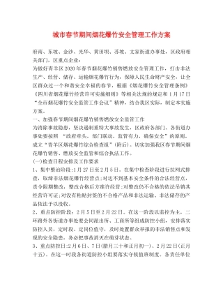 城市春节期间烟花爆竹安全管理工作方案 