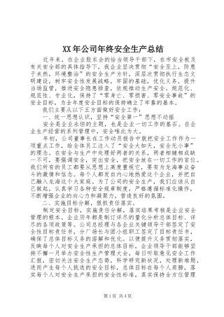 XX年公司年终安全生产总结