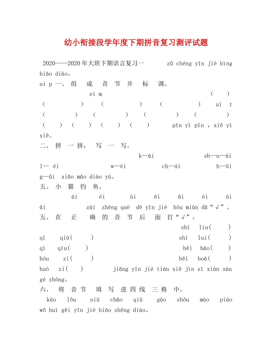 幼小衔接段学年度下期拼音复习测评试题 _第1页