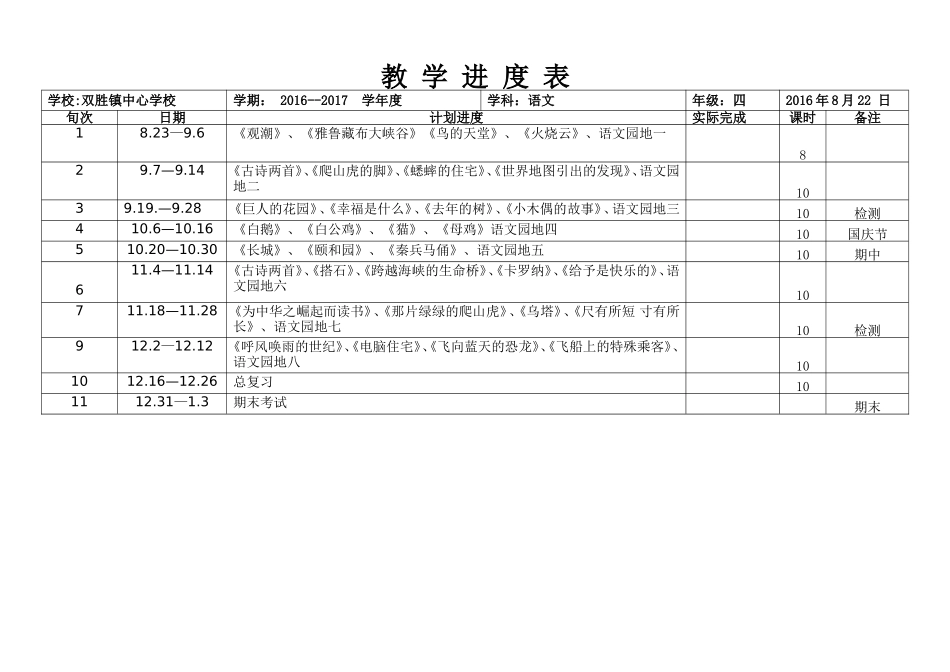 语文进度四年级_第1页