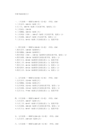 中国书画宣纸尺寸