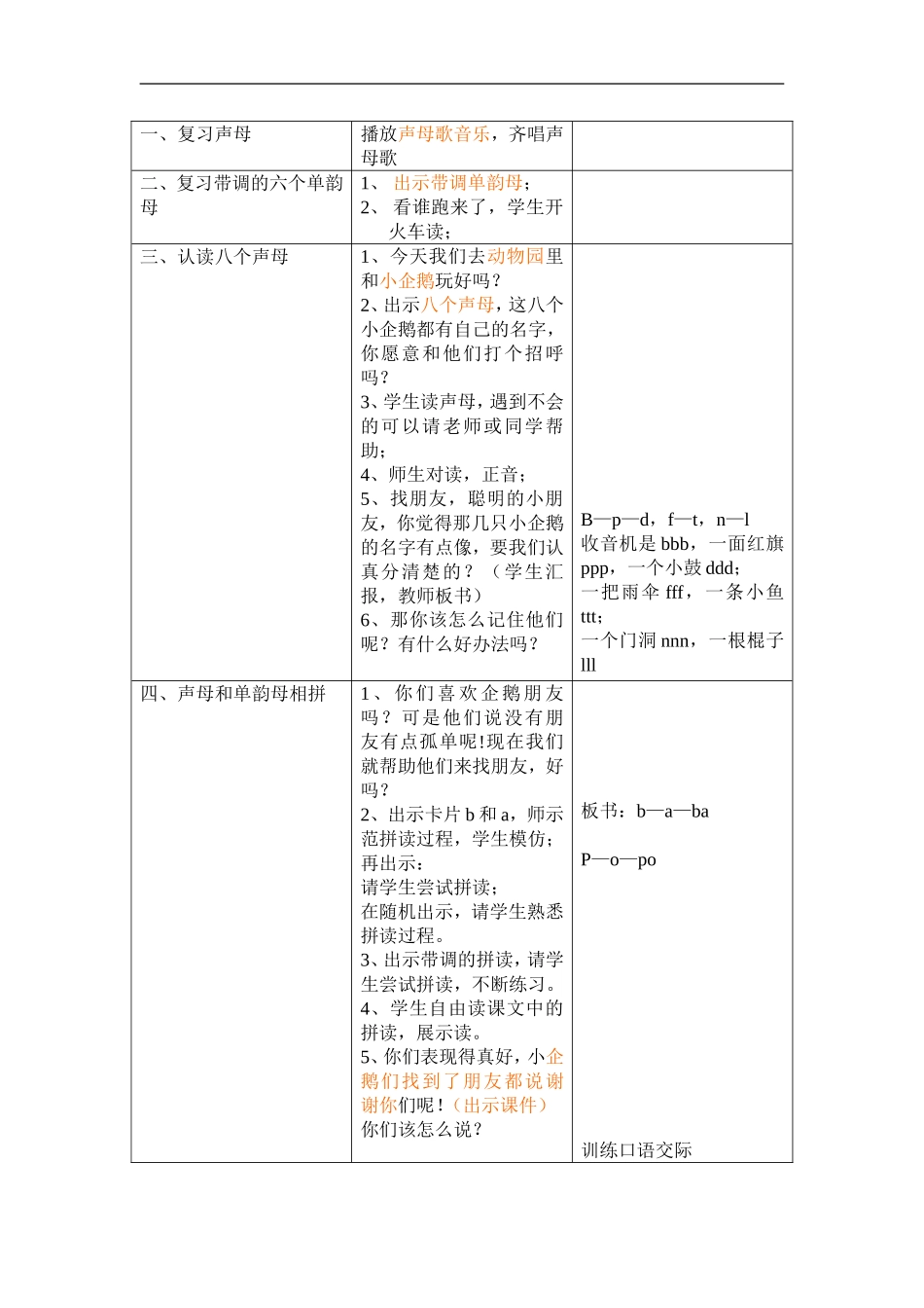 幼儿园大班拼音教案——声母教学设计_第3页