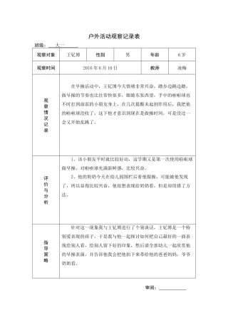 幼儿园户外活动观察记录表
