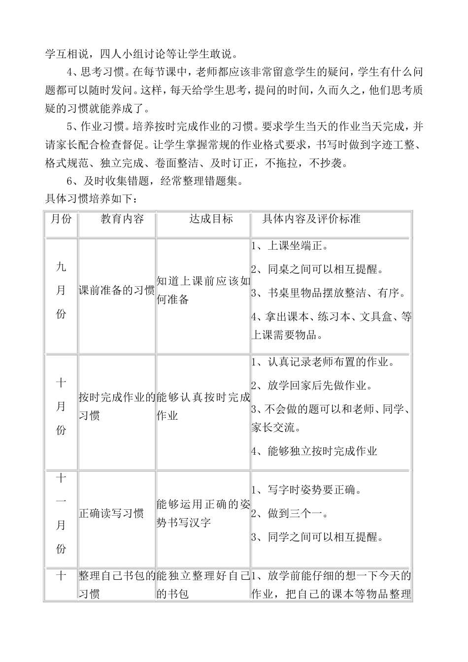 一年级学生学习习惯养成计划_第2页