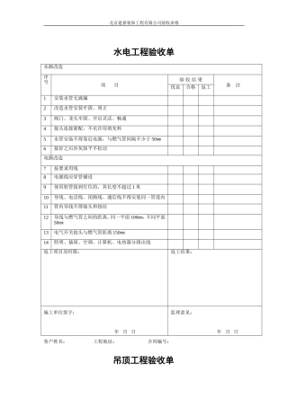 装饰公司验收表格