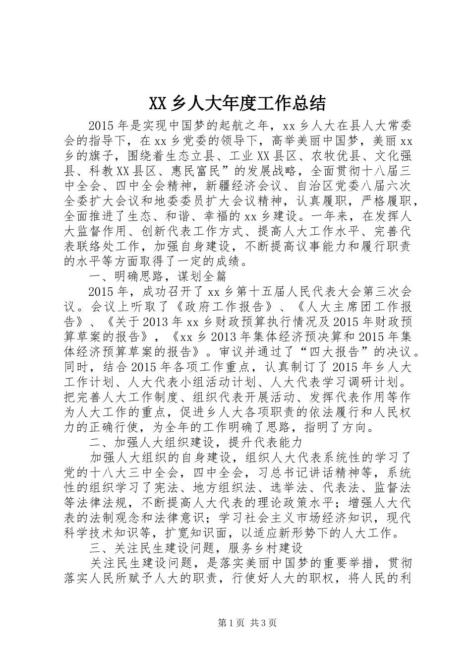 XX乡人大年度工作总结_第1页