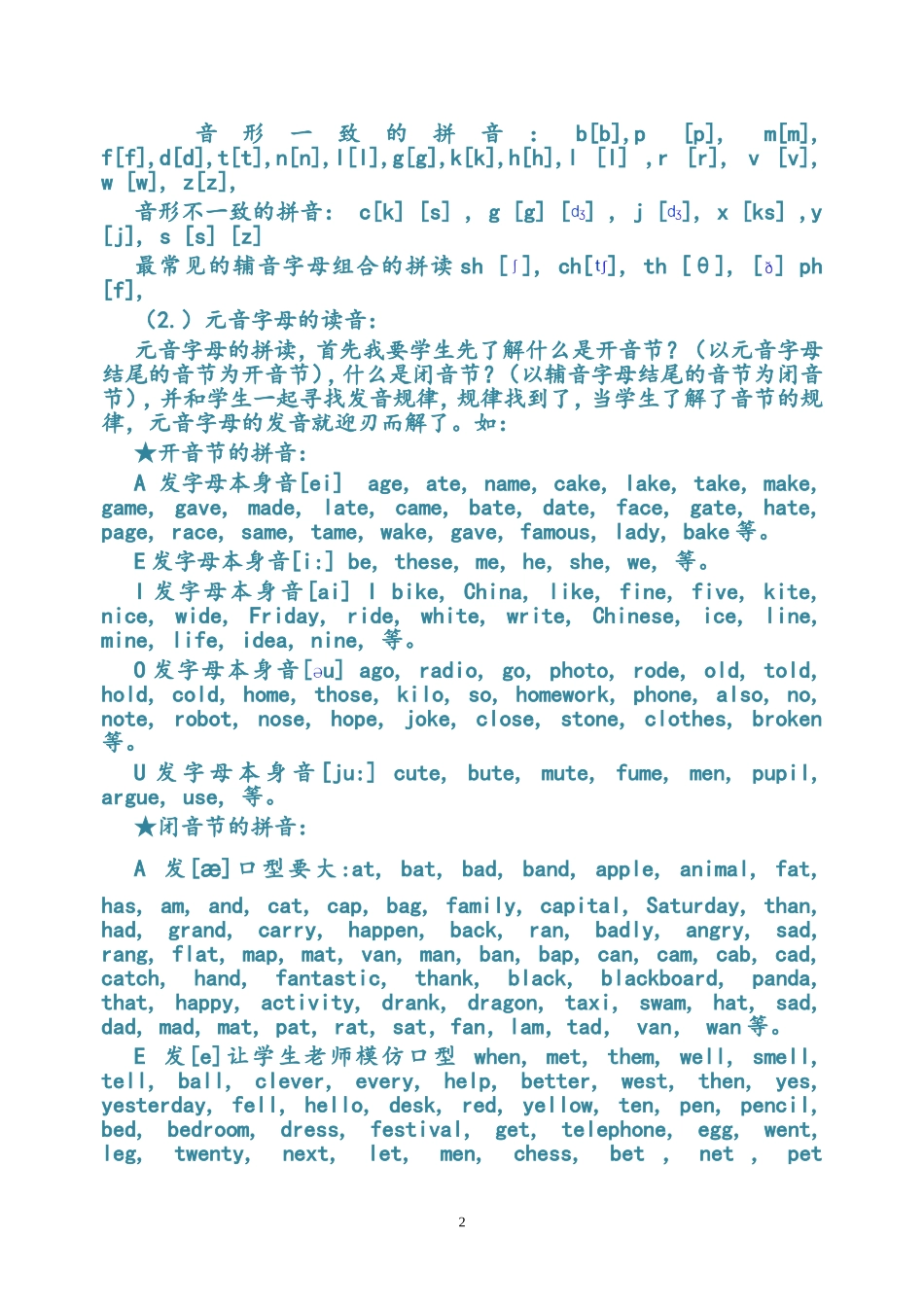英语自然拼读法及自然拼读练习表(修订版)3_第2页