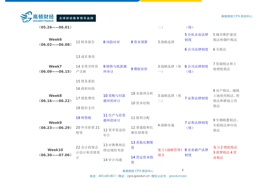 一位CPA考生的15周学习计划表_第2页
