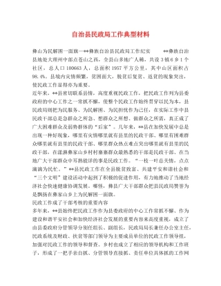自治县民政局工作典型材料 