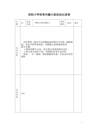 小学体育课外活动记录表