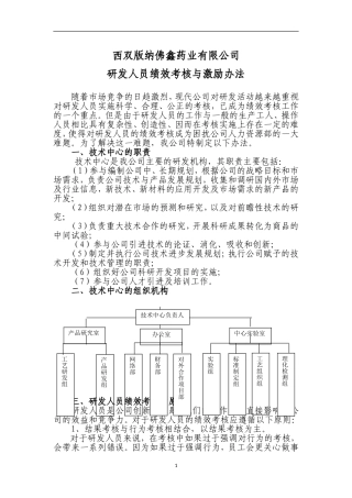 研发人员绩效考核奖励制度