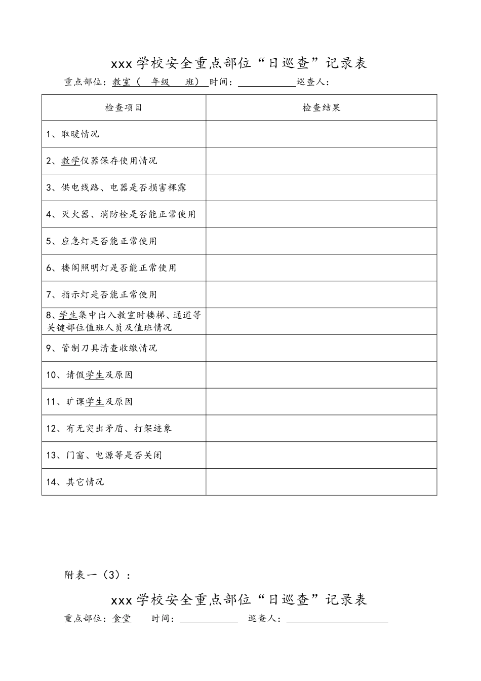学校安全台账内容及各类表格(很全)_第3页